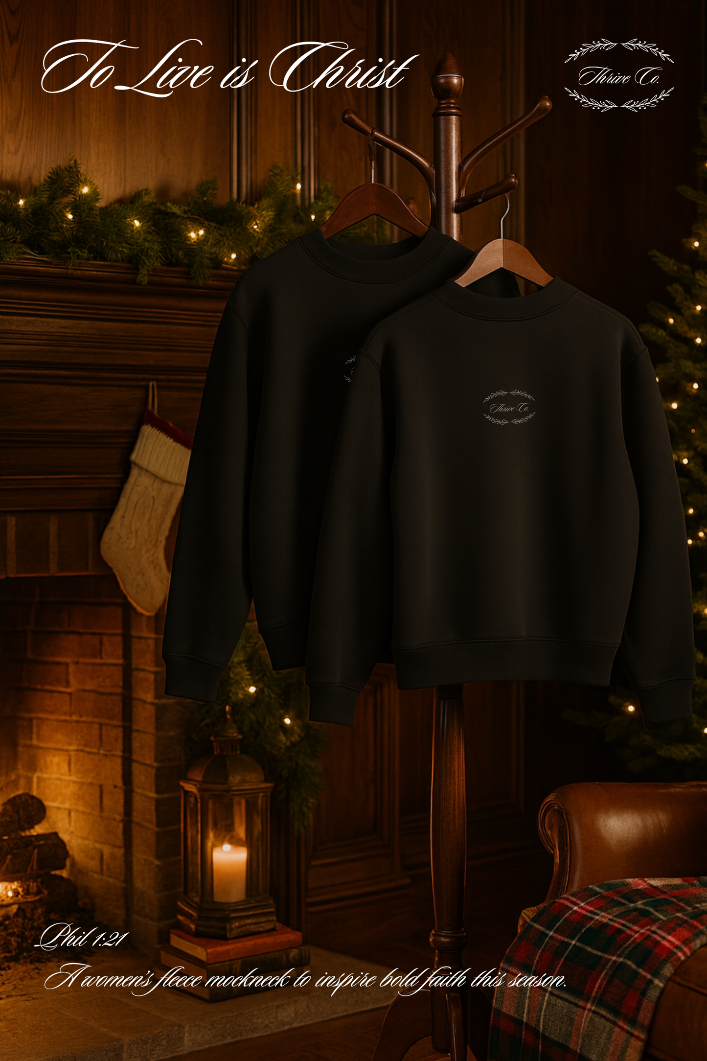 "To Live Is Christ" Women's Fleece Mock-Neck Crew Sweatshirt